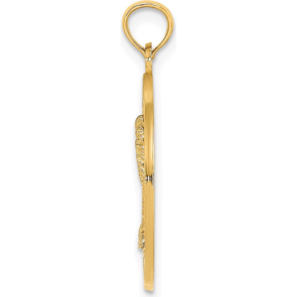 14K Yellow Gold Key West Palm Tree Circle Charm Pendant - 24.4mm Length by Oro Pregiato