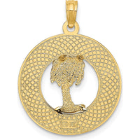 14K Yellow Gold Key West Palm Tree Circle Charm Pendant - 24.4mm Length by Oro Pregiato