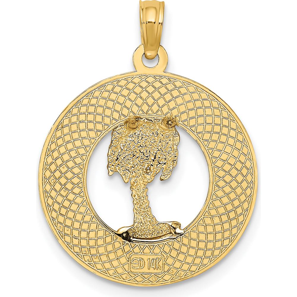 14K Yellow Gold Key West Palm Tree Circle Charm Pendant - 24.4mm Length by Oro Pregiato