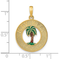 14K Yellow Gold Key West Palm Tree Enameled Circle Pendant Charm by Oro Pregiato