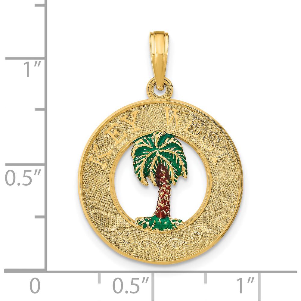 14K Yellow Gold Key West Palm Tree Enameled Circle Pendant Charm by Oro Pregiato