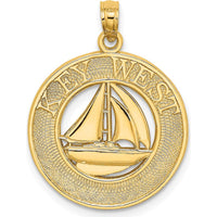 14K Yellow Gold Key West Sailboat Circle Charm Pendant - 24mm Length by Oro Pregiato