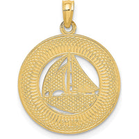 14K Yellow Gold Key West Sailboat Circle Charm Pendant - 24mm Length by Oro Pregiato