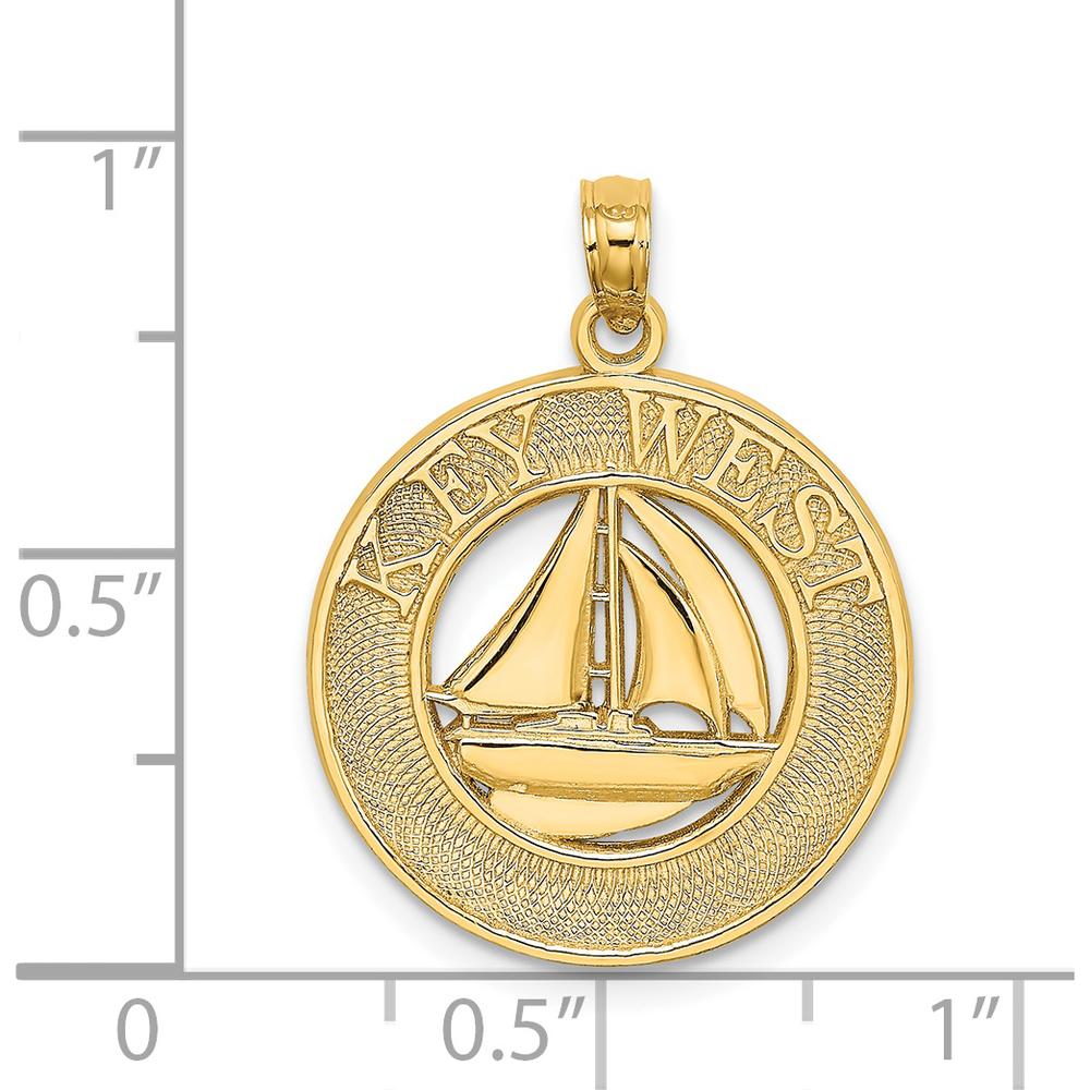 14K Yellow Gold Key West Sailboat Circle Charm Pendant - 24mm Length by Oro Pregiato
