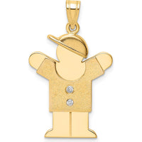 14K Yellow Gold Kids Medium Boy with Hat Pendant with 2 Round Diamonds - 0.03 Carat Total Diamond Weight by Oro Pregiato