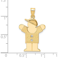 14K Yellow Gold Kids Medium Boy with Hat Pendant with 2 Round Diamonds - 0.03 Carat Total Diamond Weight by Oro Pregiato