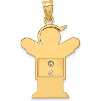 14K Yellow Gold Kids Medium Boy with Hat Pendant with 2 Round Diamonds - 0.03 Carat Total Diamond Weight by Oro Pregiato