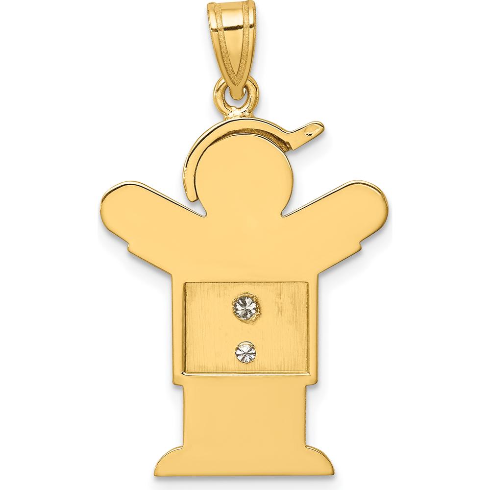 14K Yellow Gold Kids Medium Boy with Hat Pendant with 2 Round Diamonds - 0.03 Carat Total Diamond Weight by Oro Pregiato