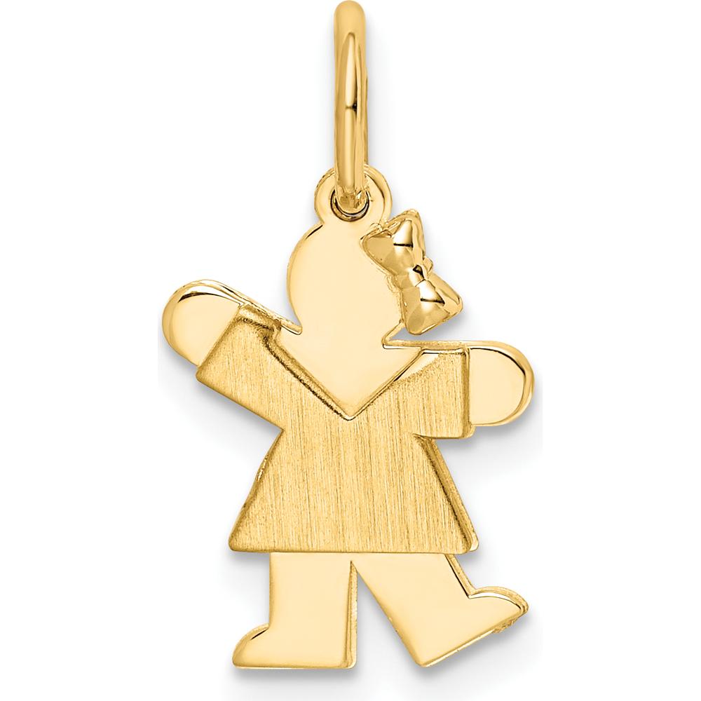 14K Yellow Gold Kids Mini Girl Kiss Charm Pendant with Textured Back - 18mm Length by Oro Pregiato