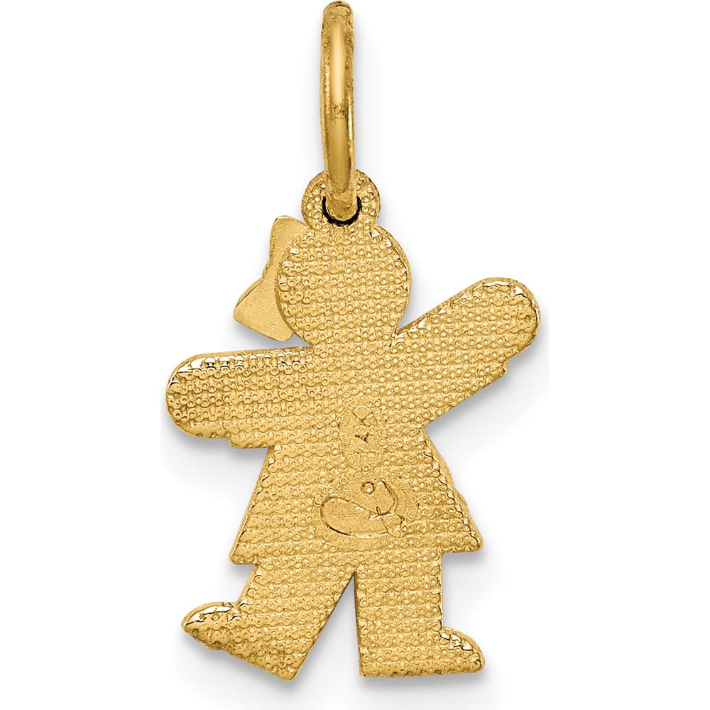 14K Yellow Gold Kids Mini Girl Kiss Charm Pendant with Textured Back - 18mm Length by Oro Pregiato