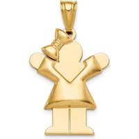 14K Yellow Gold Kids Puffed Girl with Bow Charm - Engravable Love Pendant by Oro Pregiato
