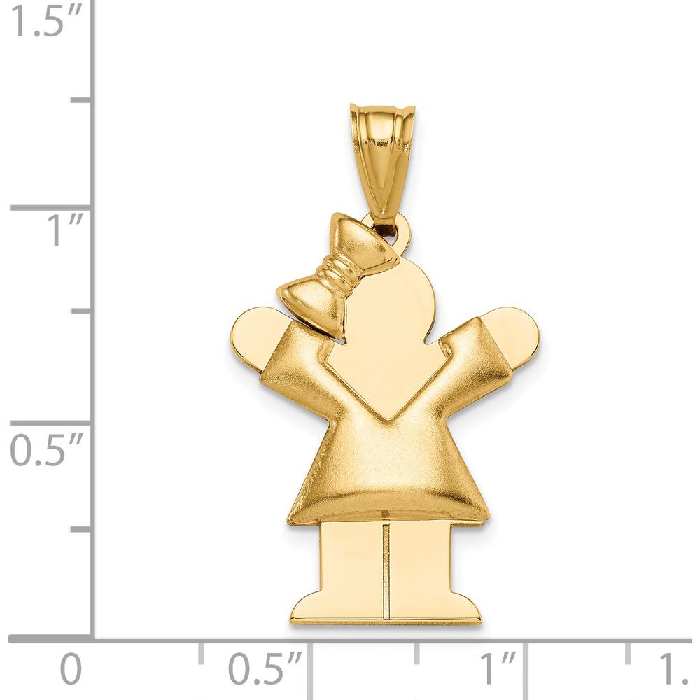 14K Yellow Gold Kids Puffed Girl with Bow Charm - Engravable Love Pendant by Oro Pregiato