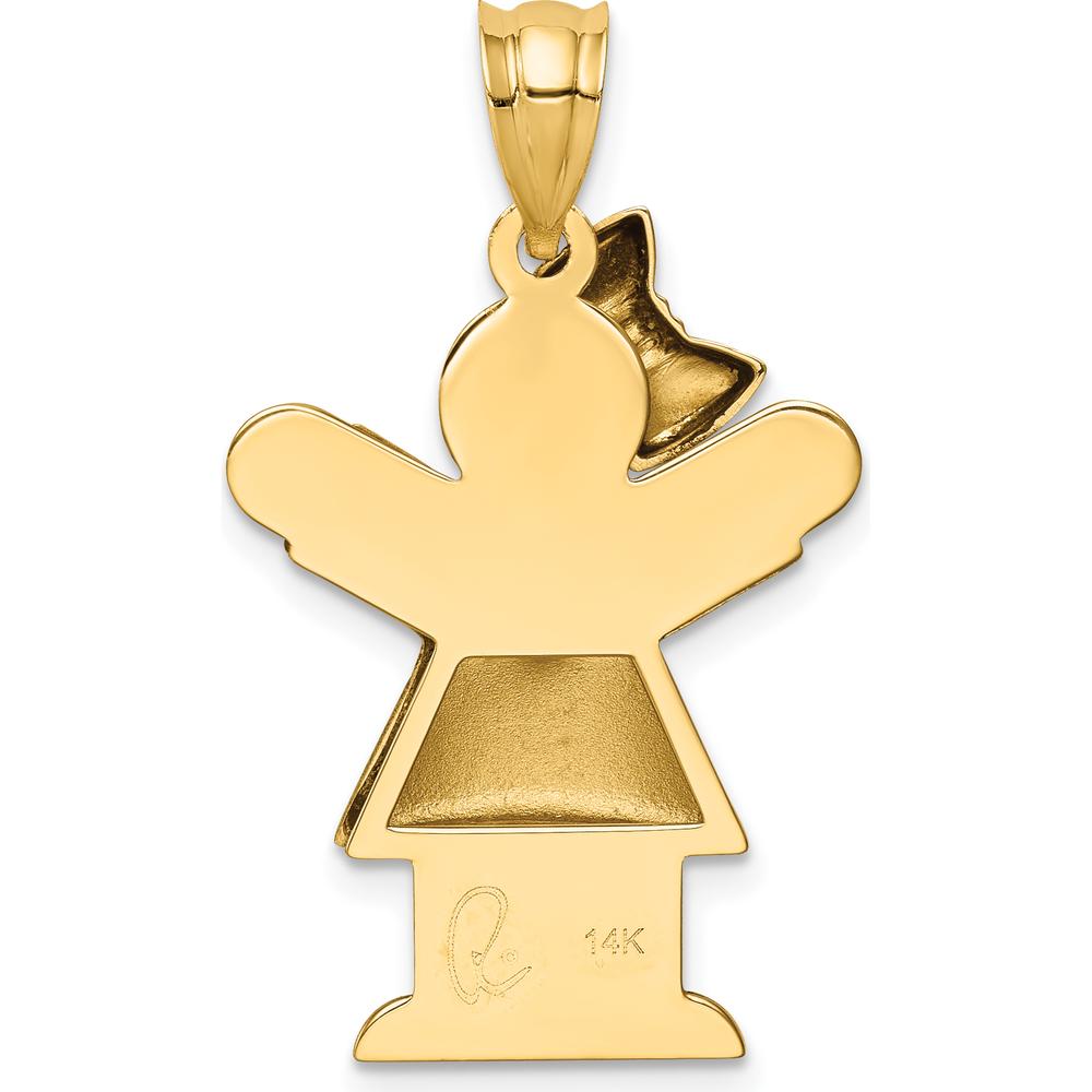 14K Yellow Gold Kids Puffed Girl with Bow Charm - Engravable Love Pendant by Oro Pregiato