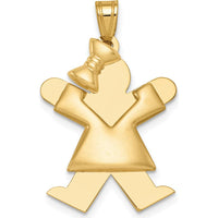 14K Yellow Gold Kids Puffed Girl with Bow Engravable Joy Charm by Oro Pregiato