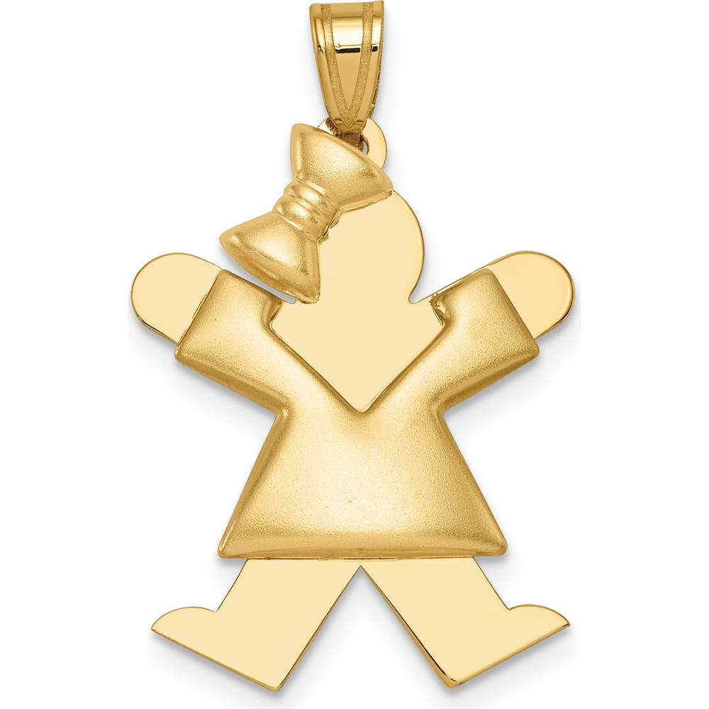 14K Yellow Gold Kids Puffed Girl with Bow Engravable Joy Charm by Oro Pregiato