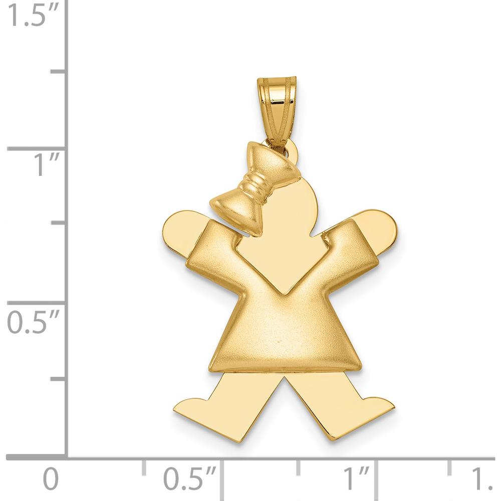 14K Yellow Gold Kids Puffed Girl with Bow Engravable Joy Charm by Oro Pregiato