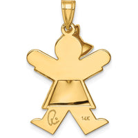 14K Yellow Gold Kids Puffed Girl with Bow Engravable Joy Charm by Oro Pregiato