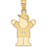 14K Yellow Gold Kids Small Boy with Hat Pendant with Round Diamond - 0.015 Carat Diamond by Oro Pregiato
