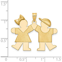 14K Yellow Gold Kids Solid Engravable Medium Girl and Boy Holding Hands Charm - 26mm x 35mm by Oro Pregiato