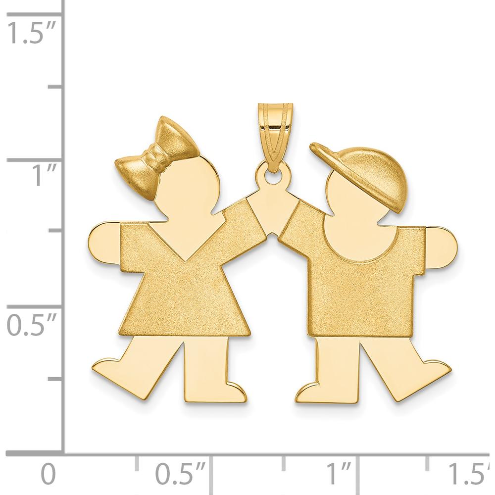 14K Yellow Gold Kids Solid Engravable Medium Girl and Boy Holding Hands Charm - 26mm x 35mm by Oro Pregiato