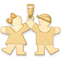 14K Yellow Gold Kids Solid Engravable Small Boy and Girl Holding Hands Charm - 22mm x 26mm by Oro Pregiato