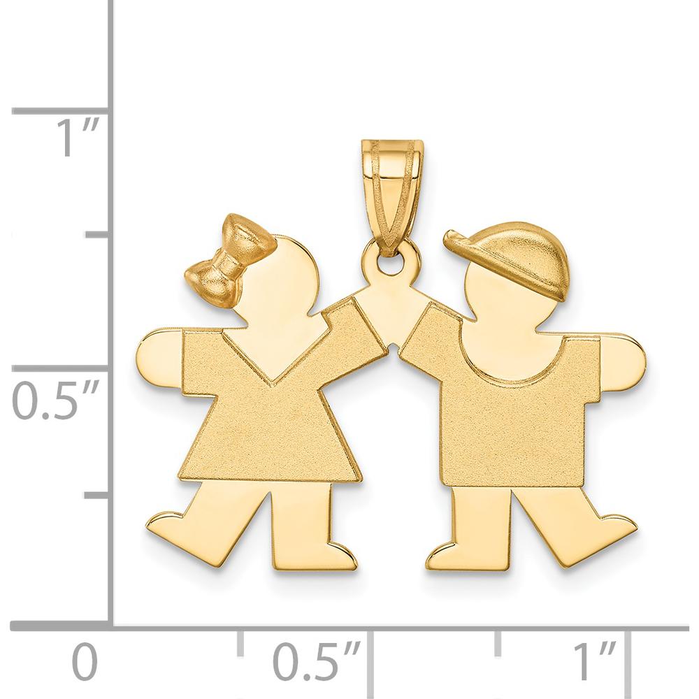 14K Yellow Gold Kids Solid Engravable Small Boy and Girl Holding Hands Charm - 22mm x 26mm by Oro Pregiato