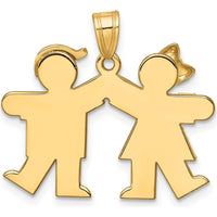 14K Yellow Gold Kids Solid Engravable Small Boy and Girl Holding Hands Charm - 22mm x 26mm by Oro Pregiato