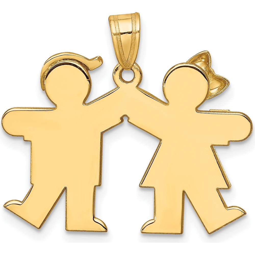 14K Yellow Gold Kids Solid Engravable Small Boy and Girl Holding Hands Charm - 22mm x 26mm by Oro Pregiato