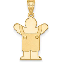 14K Yellow Gold Kids Solid Satin Boy in Overalls Engravable Love Charm by Oro Pregiato