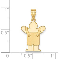 14K Yellow Gold Kids Solid Satin Boy in Overalls Engravable Love Charm by Oro Pregiato