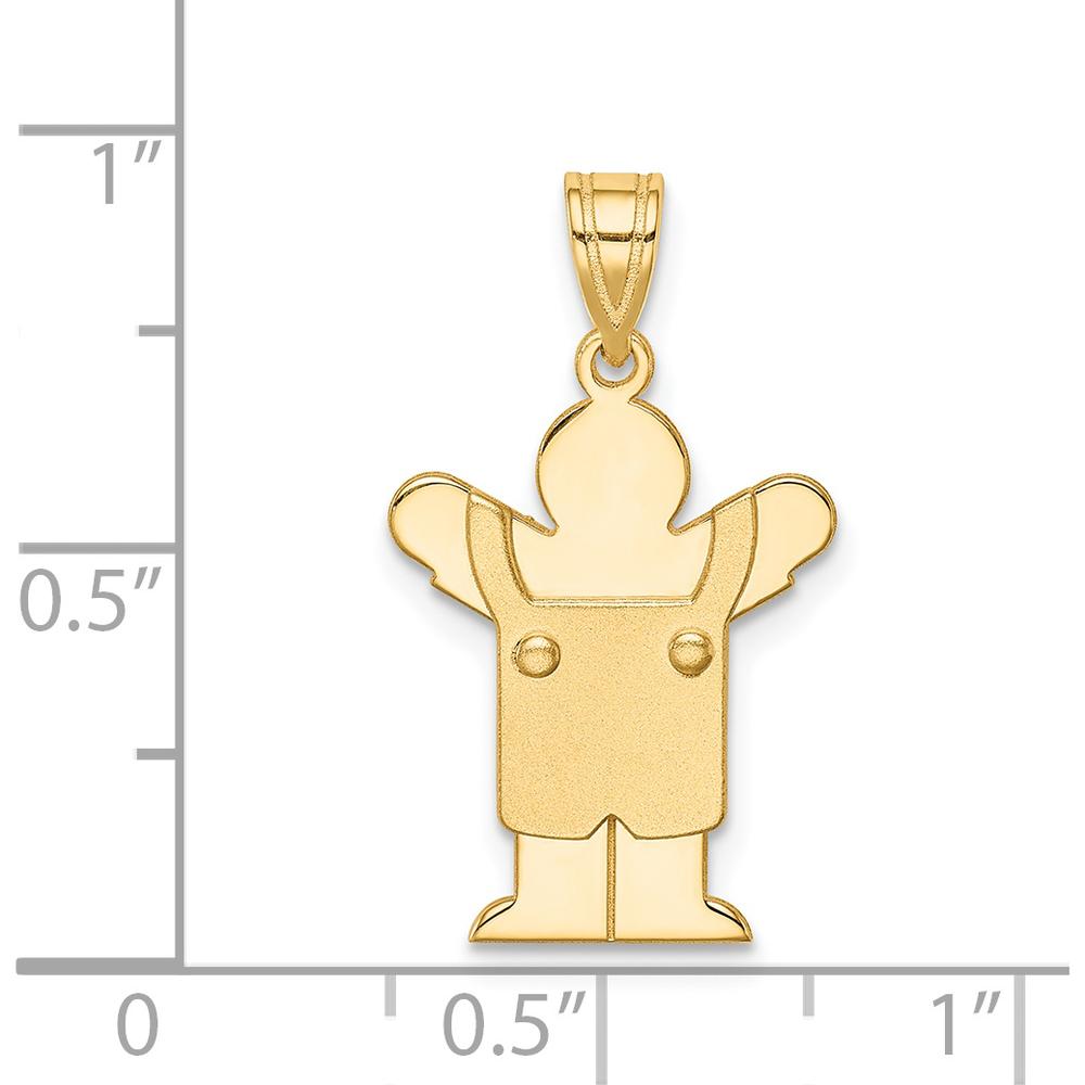 14K Yellow Gold Kids Solid Satin Boy in Overalls Engravable Love Charm by Oro Pregiato