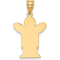 14K Yellow Gold Kids Solid Satin Boy in Overalls Engravable Love Charm by Oro Pregiato