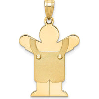 14K Yellow Gold Kids Solid Satin Medium Boy in Overalls Engravable Love Charm by Oro Pregiato