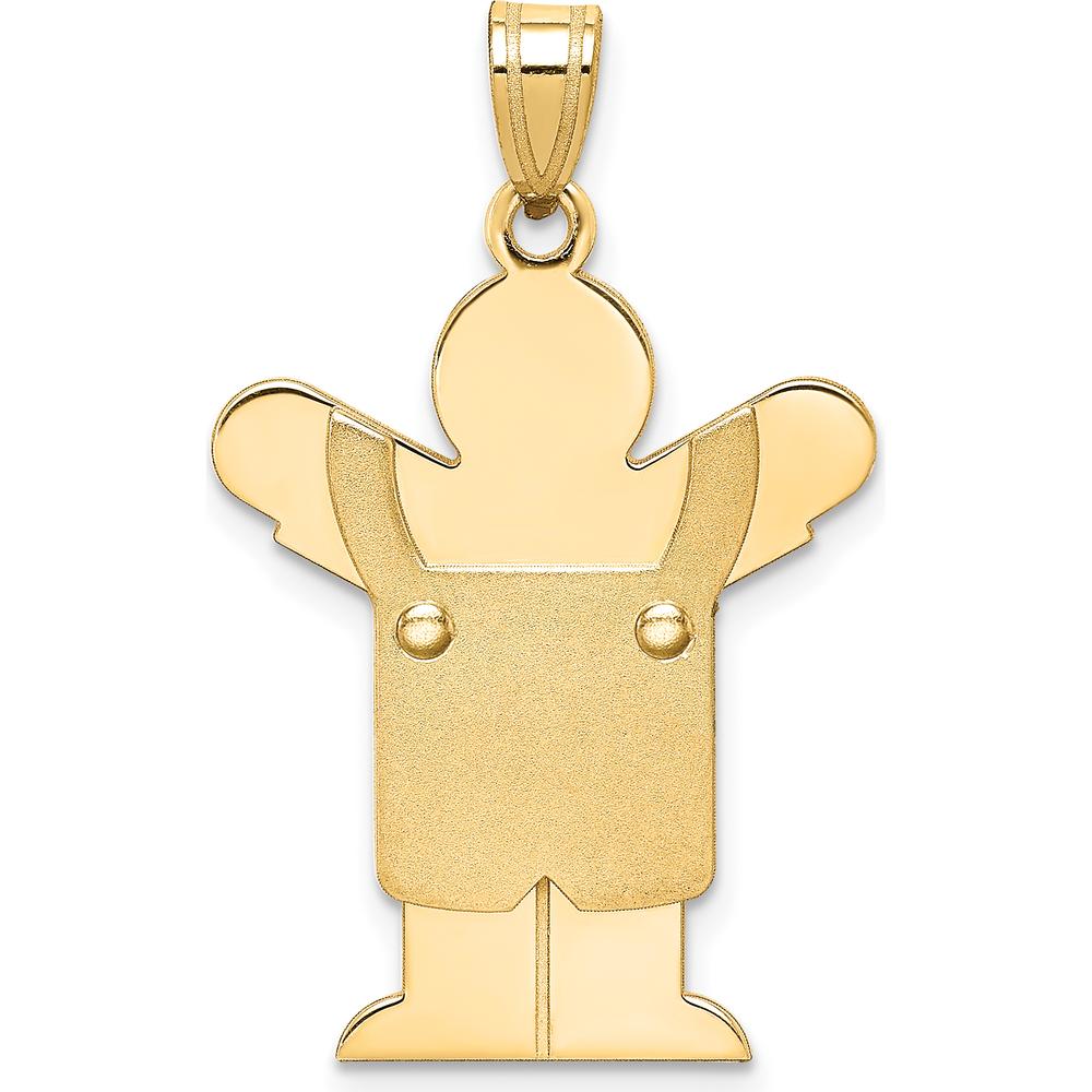 14K Yellow Gold Kids Solid Satin Medium Boy in Overalls Engravable Love Charm by Oro Pregiato