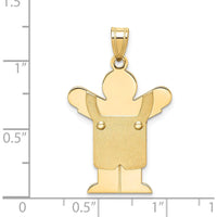 14K Yellow Gold Kids Solid Satin Medium Boy in Overalls Engravable Love Charm by Oro Pregiato