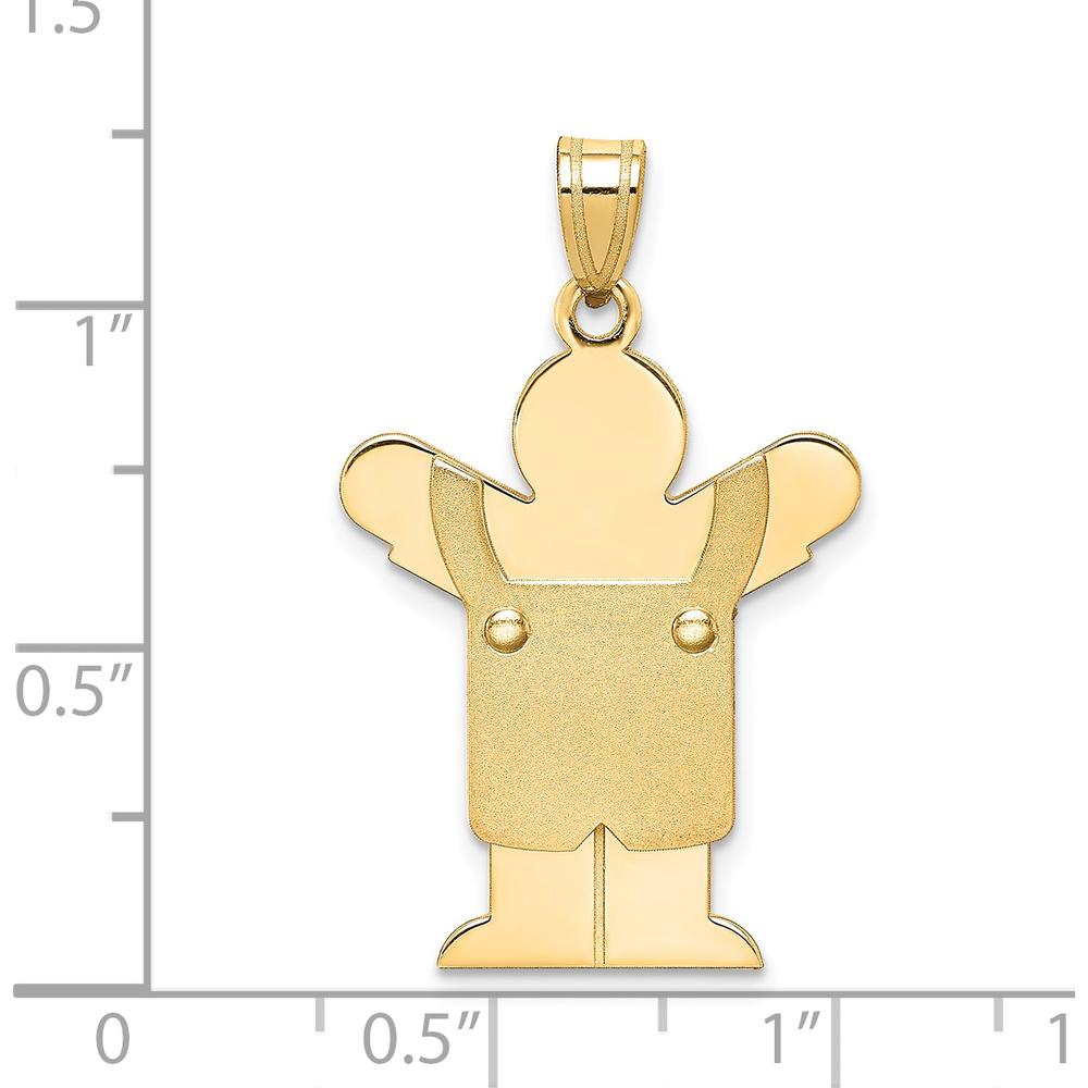14K Yellow Gold Kids Solid Satin Medium Boy in Overalls Engravable Love Charm by Oro Pregiato