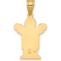 14K Yellow Gold Kids Solid Satin Medium Boy in Overalls Engravable Love Charm by Oro Pregiato
