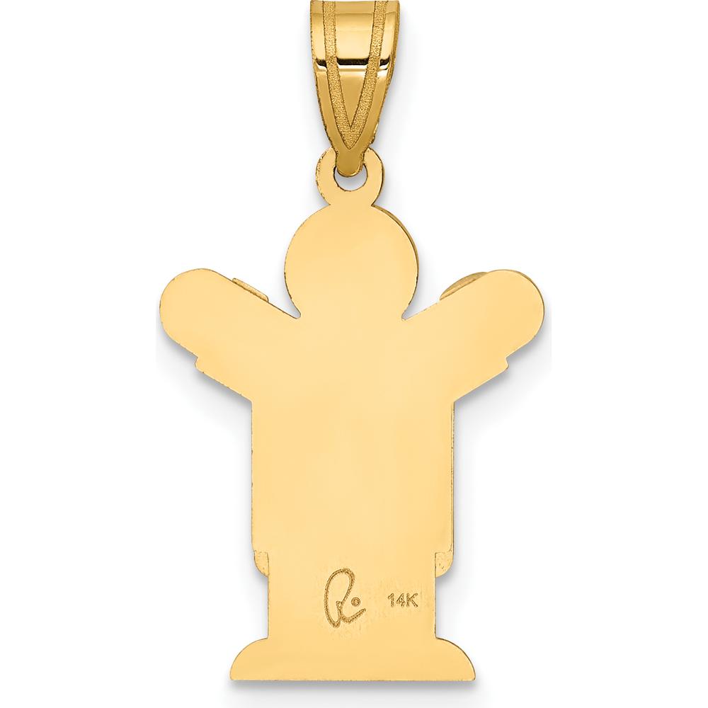 14K Yellow Gold Kids Solid Satin Medium Boy in Overalls Engravable Love Charm by Oro Pregiato