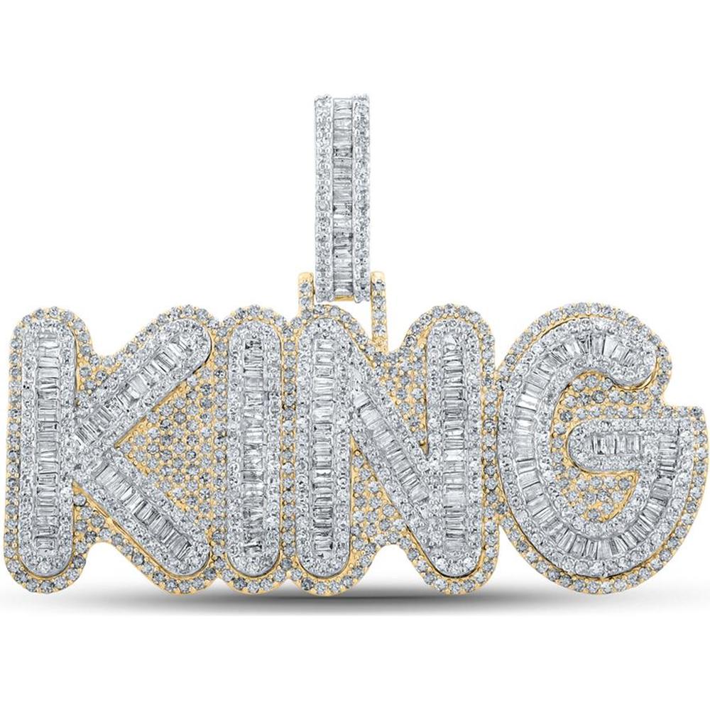 14K Yellow Gold "KING" Pendant with Prong-Set Baguette and Round Diamonds - 5.25 Carat Total Diamond Weight