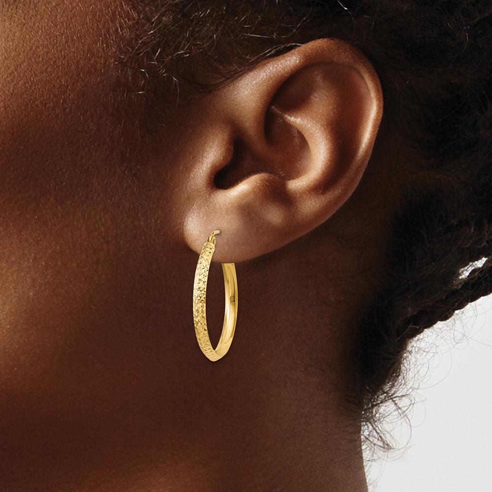 14K Yellow Gold Knife Edge Diamond-Cut 25mm Hoop Earrings by 0