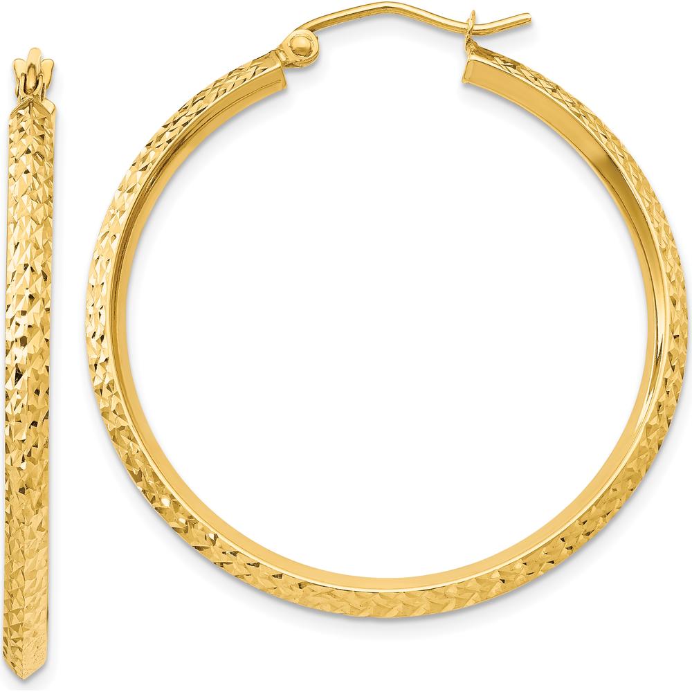 14K Yellow Gold Knife Edge Diamond-Cut Hollow Hoop Earrings - 35mm Length by 0