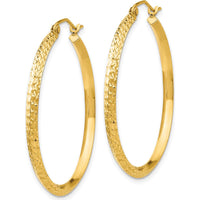 14K Yellow Gold Knife Edge Diamond-Cut Hollow Hoop Earrings - 35mm Length by 0