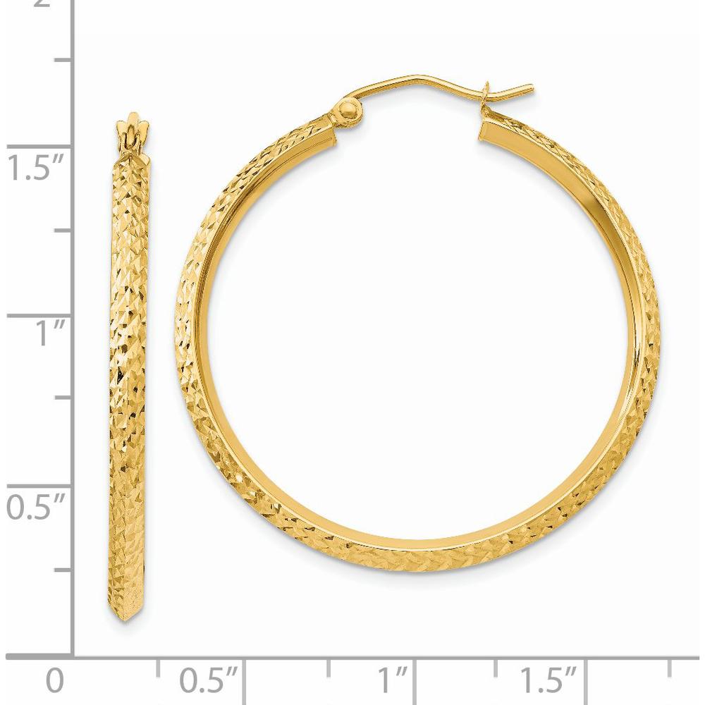 14K Yellow Gold Knife Edge Diamond-Cut Hollow Hoop Earrings - 35mm Length by 0