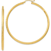 14K Yellow Gold Knife Edge Diamond-Cut Hollow Hoop Earrings - 55mm Length by 0