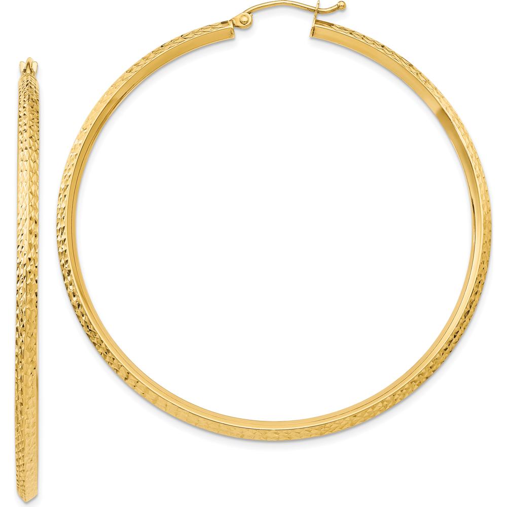 14K Yellow Gold Knife Edge Diamond-Cut Hollow Hoop Earrings - 55mm Length by 0