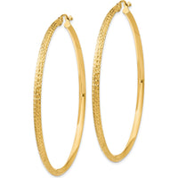 14K Yellow Gold Knife Edge Diamond-Cut Hollow Hoop Earrings - 55mm Length by 0