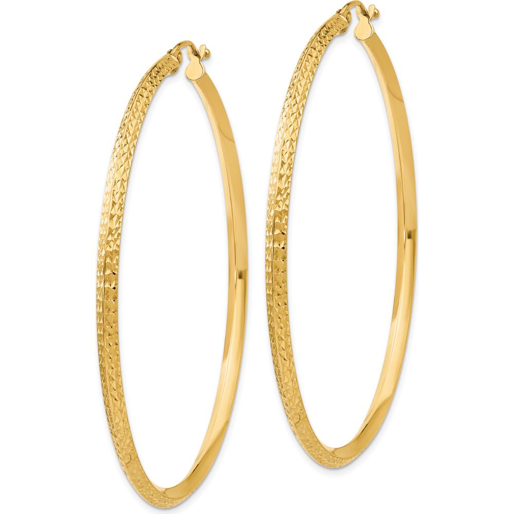 14K Yellow Gold Knife Edge Diamond-Cut Hollow Hoop Earrings - 55mm Length by 0