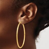 14K Yellow Gold Knife Edge Diamond-Cut Hollow Hoop Earrings - 55mm Length by 0