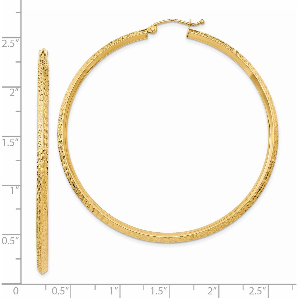 14K Yellow Gold Knife Edge Diamond-Cut Hollow Hoop Earrings - 55mm Length by 0