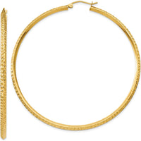 14K Yellow Gold Knife Edge Diamond-Cut Hollow Hoop Earrings - 65mm Length by 0